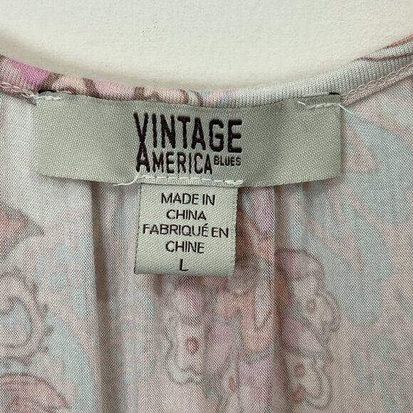 VINTAGE AMERICA BLUES Top L Floral Knit Tassel Tie Lace SS V-Neck Tunic Oversize - Picture 3 of 7